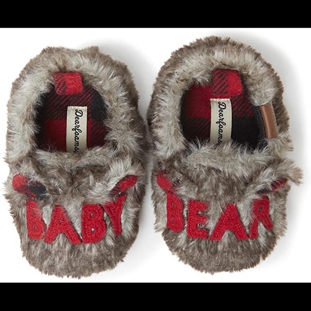 Baby Bear Slippers 0 - 3 Mo Dearfoams Holiday Infant Newborn Easy Slip on NWT